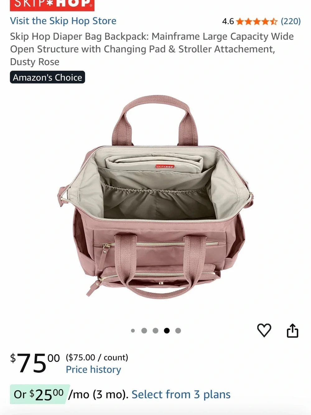 Skip Hop Dusty Rose Convertible Backpack Tote